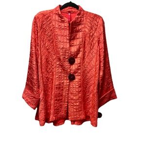 IC Collection L Coral Solid Square Swing Jacket Quiet Luxury Boho Romantic NWT